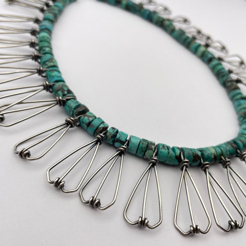 Sterling Silver‎ Bohemian Turquoise Heishi Style Fringe Collar Necklace - Picture 7 of 12